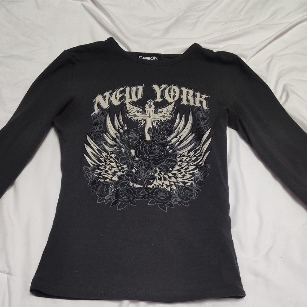 Carbon Black Graphic Tee with Rhinestones